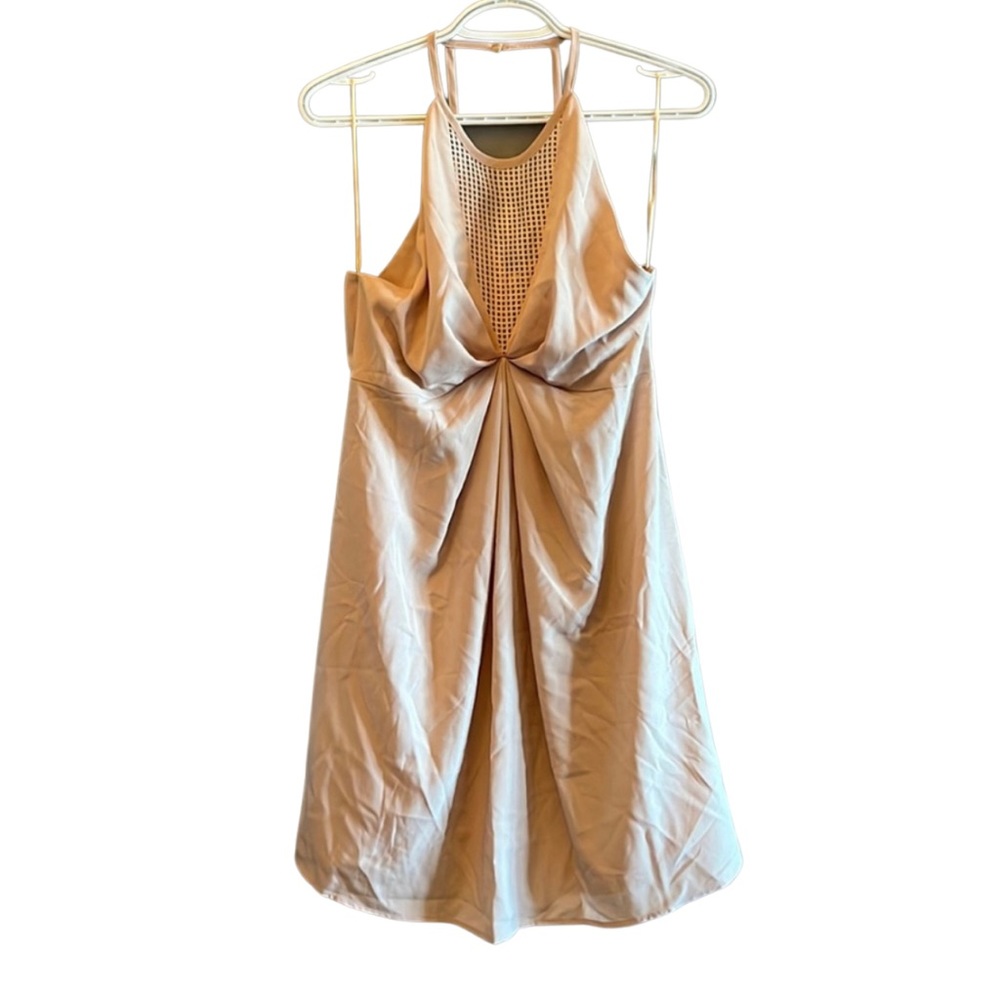 🌟HP 19 Cooper Mini Dress Cutouts Zipper & Button | Nude / Tan / Cream | Size L